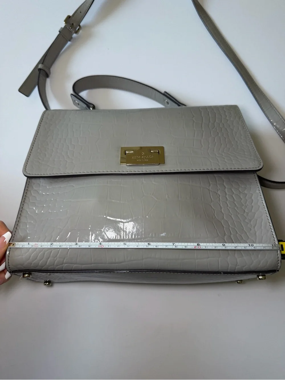 Kate Spade Gray Croc-Embossed Top Handle Satchel